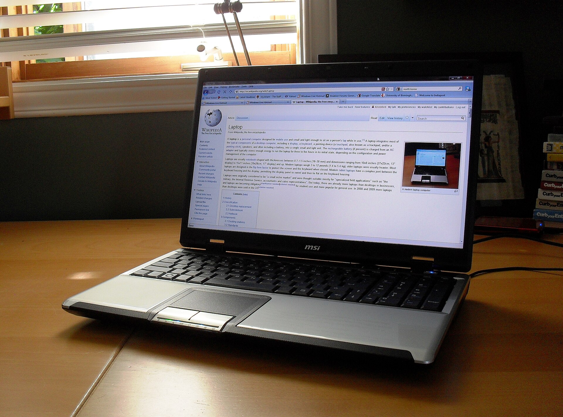 English Wikipedia screenshot on MSI laptop computer.