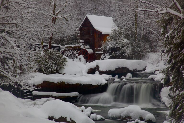 West Virginia Gristmill Waterfall Winter Snow